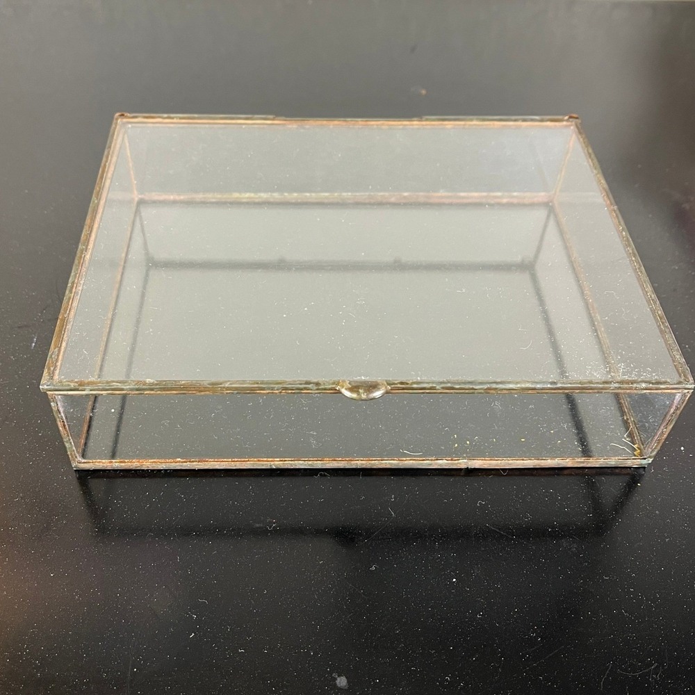 Unbranded Glass Jewelry Box Unisex OS Clear Gold Brass Trim Mirrored Bottom Box - Picture 2 of 9